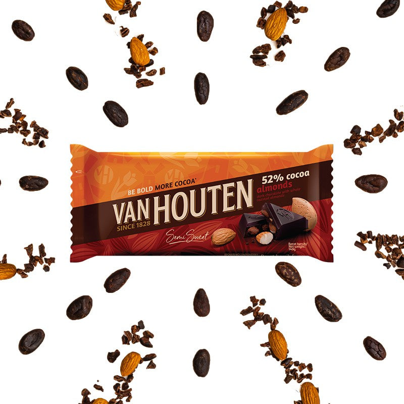 Van Houten Cokelat Dark 52% Cocoa Almond 140gr
