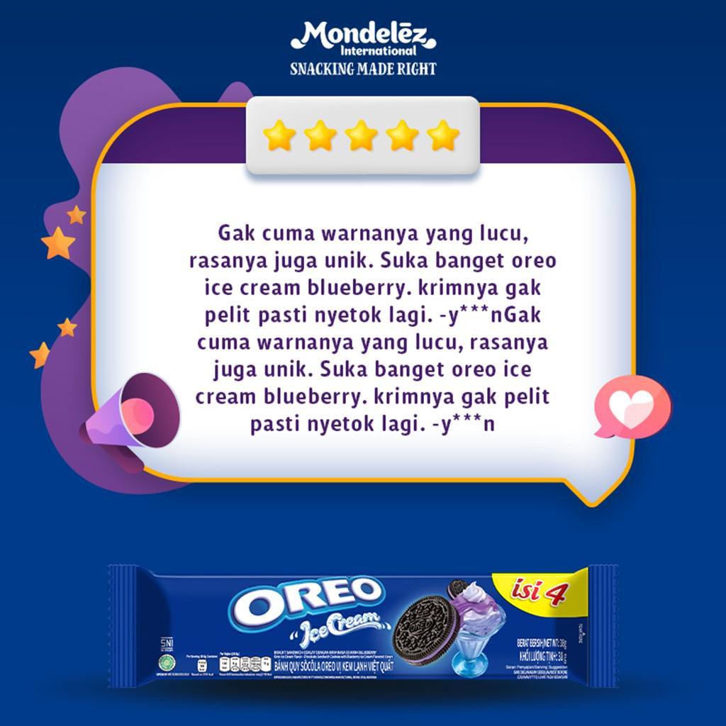 Oreo Biskuit krim Blueberry 27.6g x12 cemilan favorit keluarga