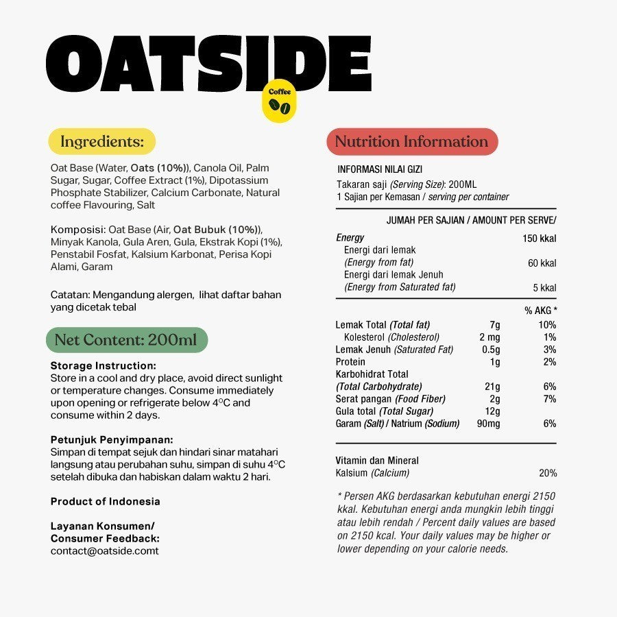 OATSIDE Oat Milk Coffee Caps (Kemasan Tutup Botol) 200ml x 5 pcs