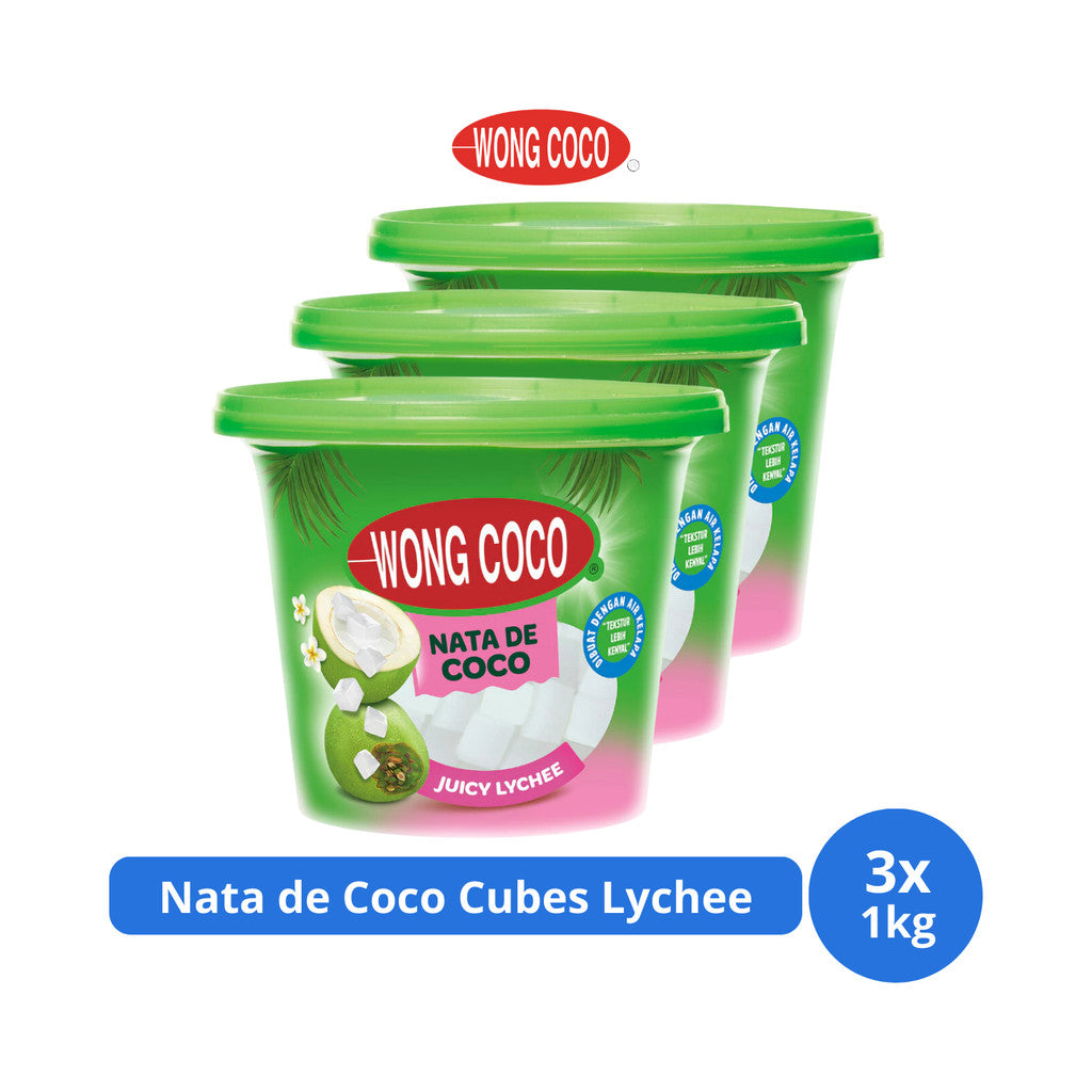 Wong Coco Nata de Coco Cubes Lychee 1kg x 3 pcs