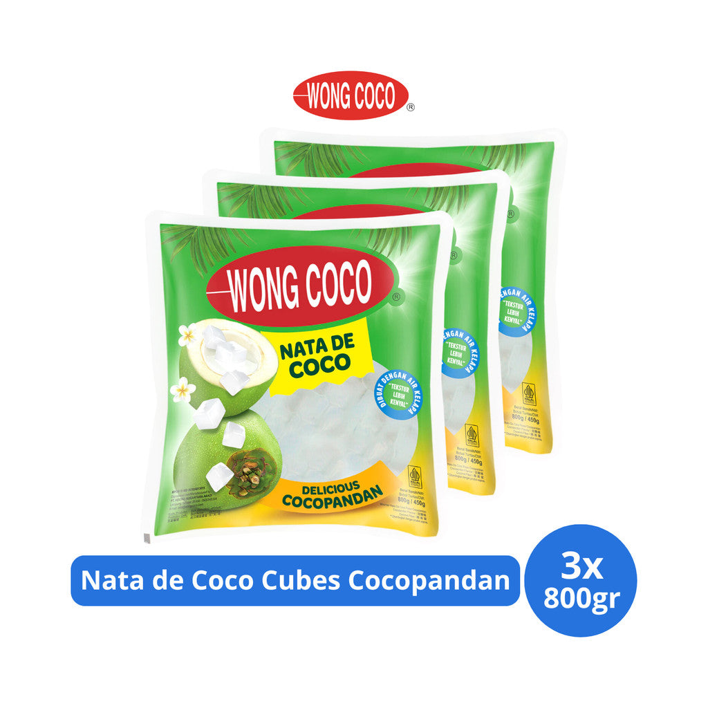 Wong Coco Nata de Coco Cubes Cocopandan 800gr x 3 pcs