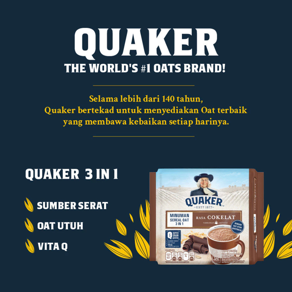 Quaker 3in1 Chocolate Polybag 224g Minuman Sereal Oats (Isi 8 sachet) x3