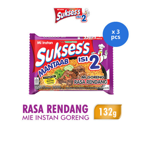Suksess Mie Instan Goreng Rendang Bag 132 gr x 3 pcs