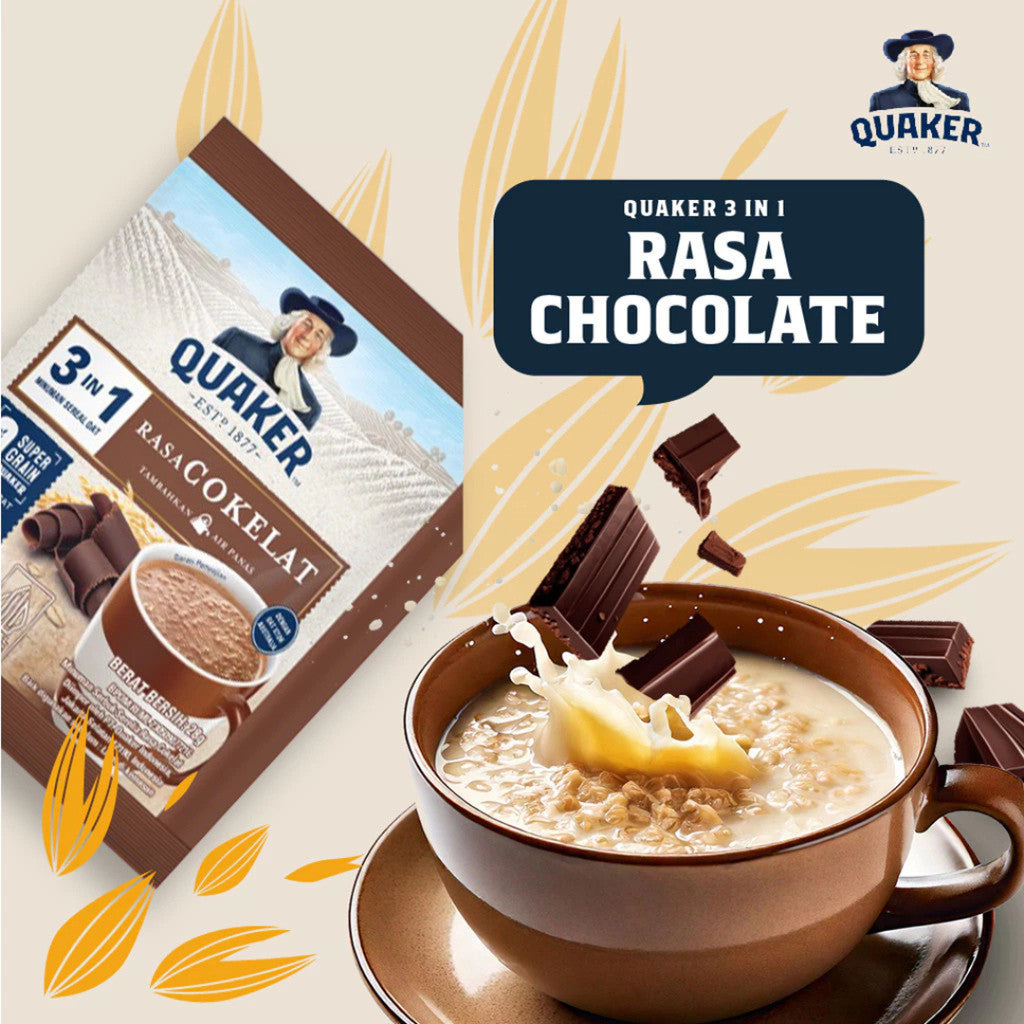 Quaker 3in1 Chocolate Polybag 224g Minuman Sereal Oats (Isi 8 sachet) x3