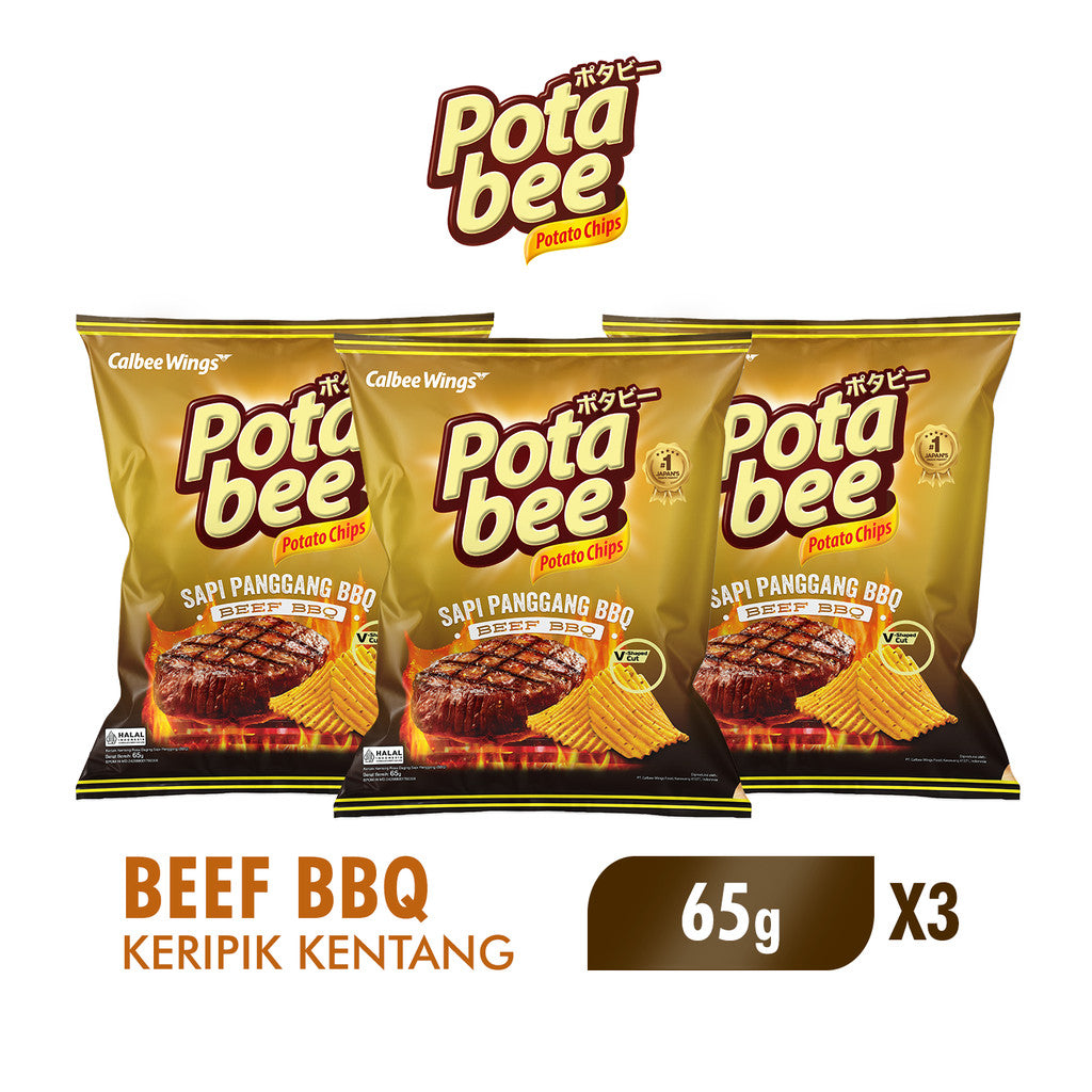 Potabee Keripik Kentang BBQ Beef 65 gr x3