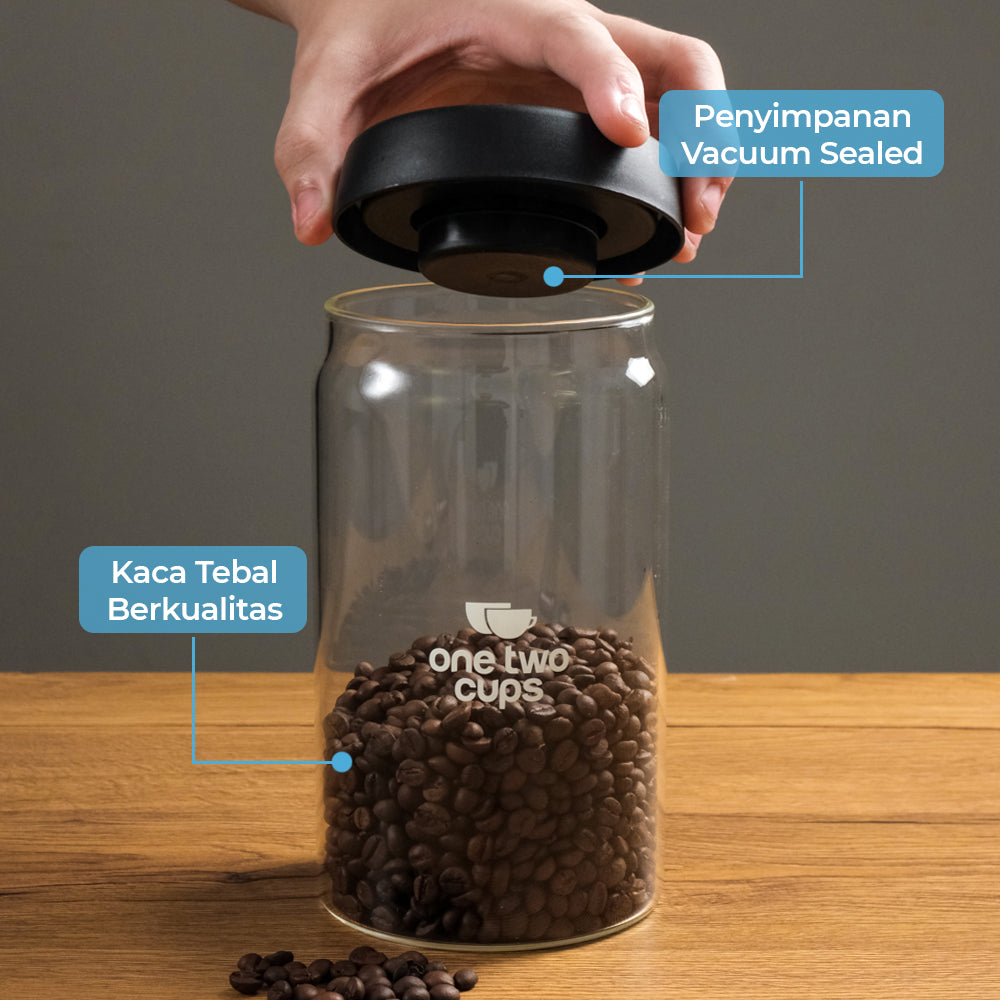One Two Cups Toples Kaca Penyimpanan Biji Kopi Vacuum Sealed Lid 1.2L - SE41