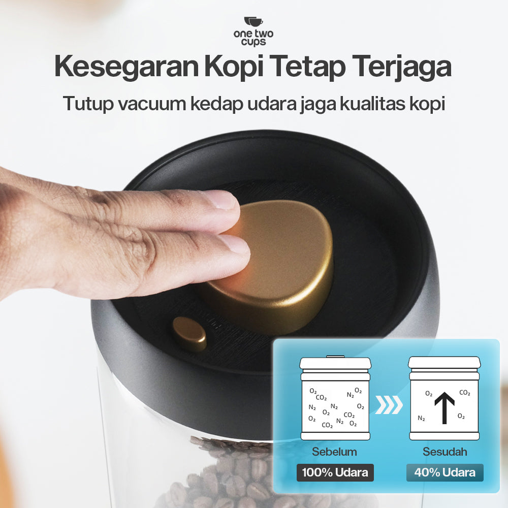 One Two Cups Toples Kaca Penyimpanan Biji Kopi Vacuum Sealed Lid 1.2L - SE41