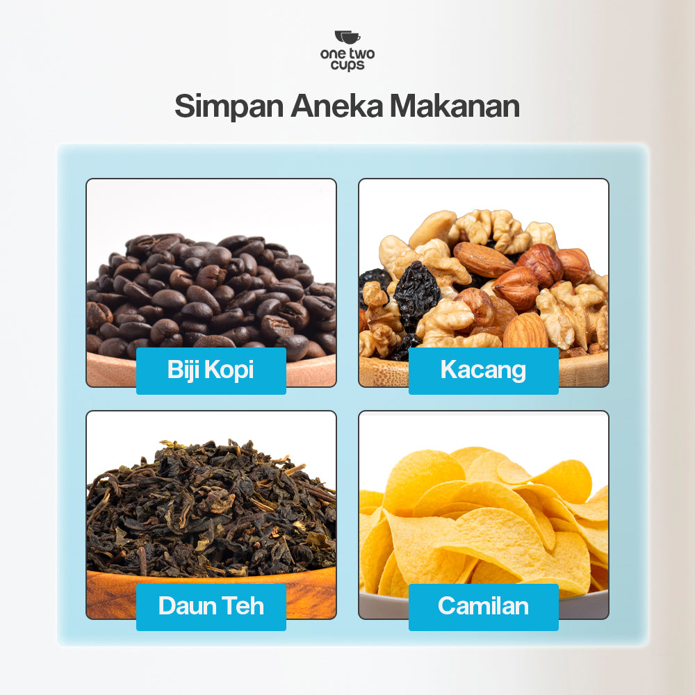 One Two Cups Toples Kaca Penyimpanan Biji Kopi Vacuum Sealed Lid 1.2L - SE41