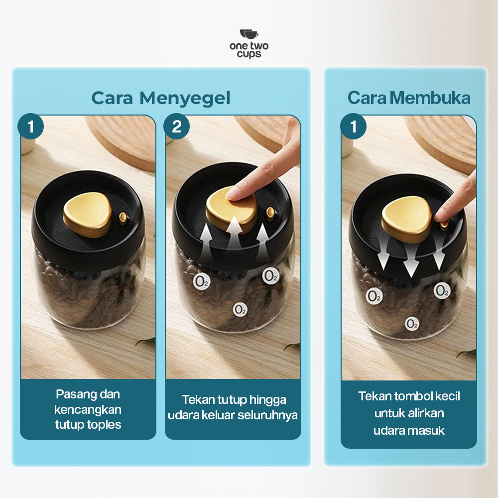 One Two Cups Toples Kaca Penyimpanan Biji Kopi Vacuum Sealed Lid 1.2L - SE41