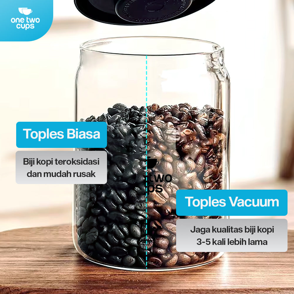 One Two Cups Toples Kaca Penyimpanan Biji Kopi Vacuum Sealed Lid 1.2L - SE41