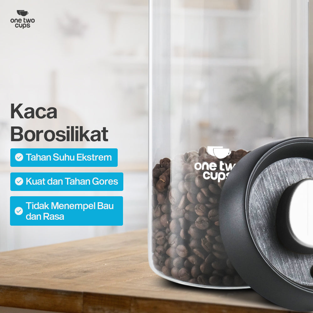 One Two Cups Toples Kaca Penyimpanan Biji Kopi Vacuum Sealed Lid 1.2L - SE41
