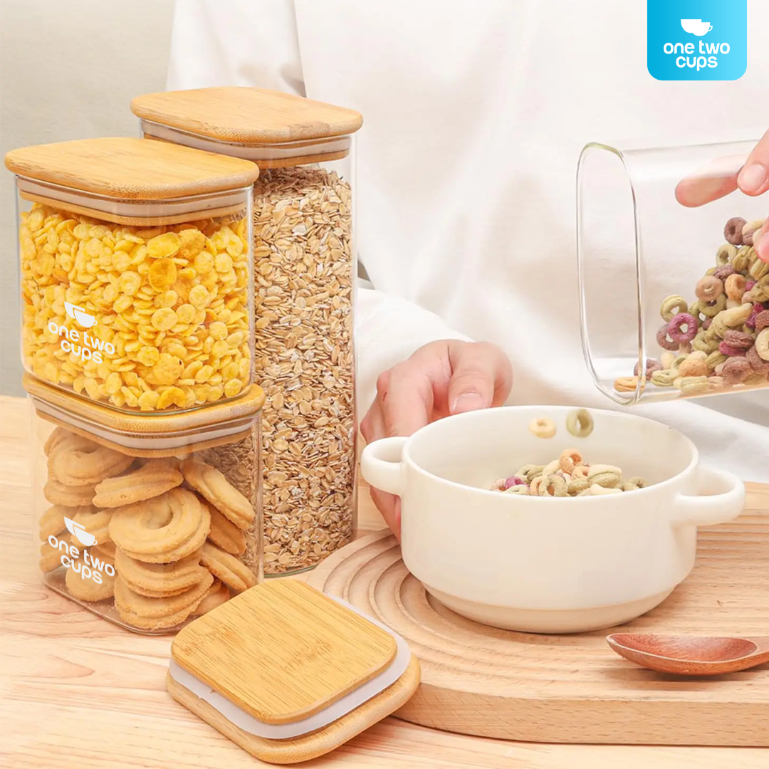 One Two Cups Toples Kaca Penyimpanan Makanan Kedap Udara Storage Jar 500ml - HC1019