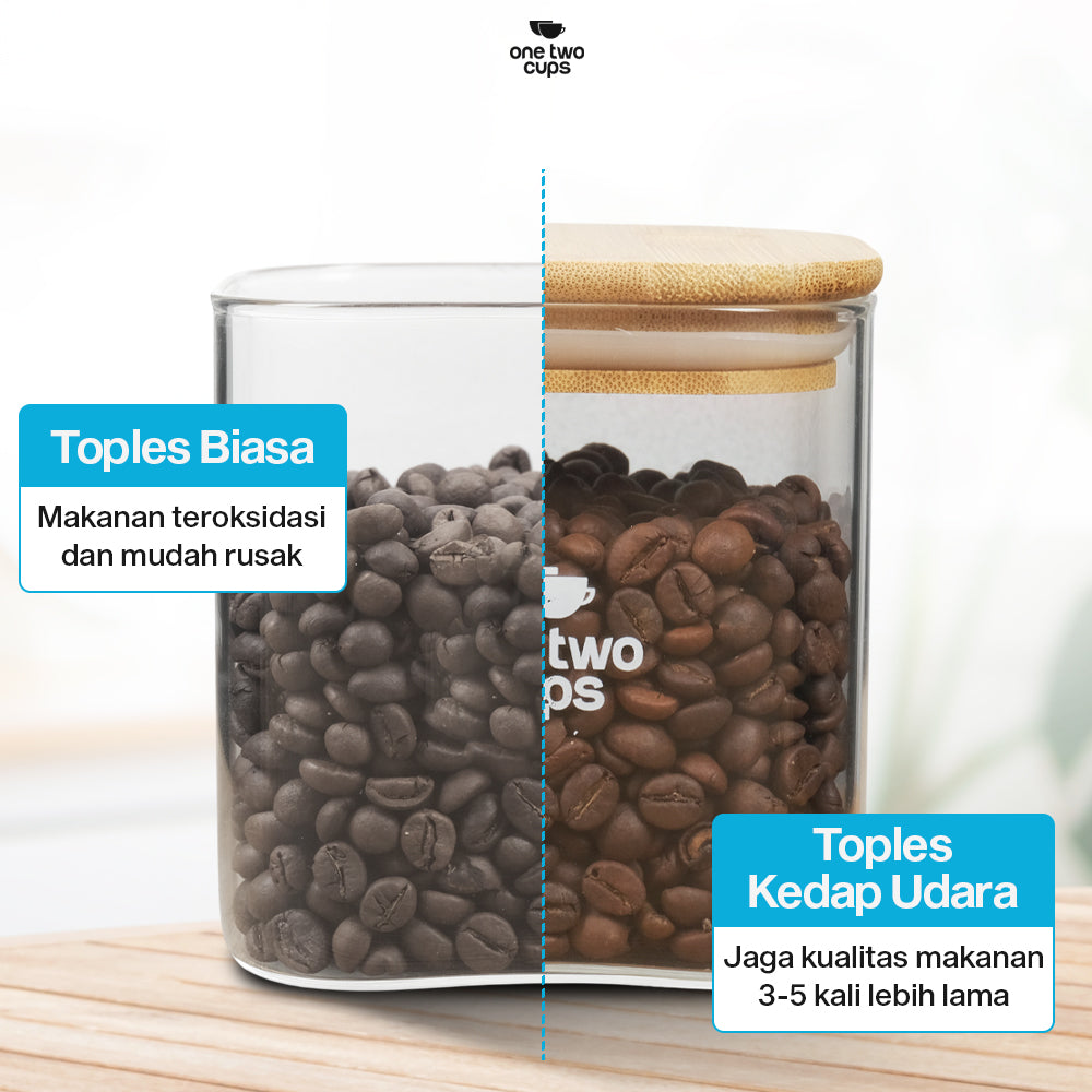One Two Cups Toples Kaca Penyimpanan Makanan Kedap Udara Storage Jar 1L-10x10x12cm - HC1019