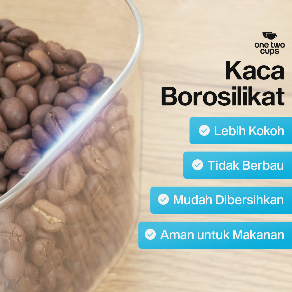 One Two Cups Toples Kaca Penyimpanan Makanan Kedap Udara Storage Jar 1L-10x10x12cm - HC1019