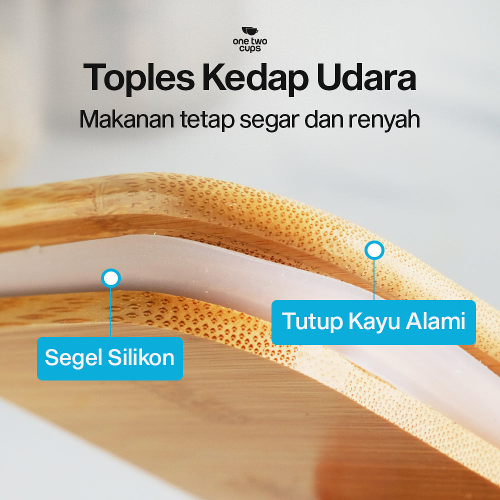 One Two Cups Toples Kaca Penyimpanan Makanan Kedap Udara Storage Jar 1.2L - HC1019