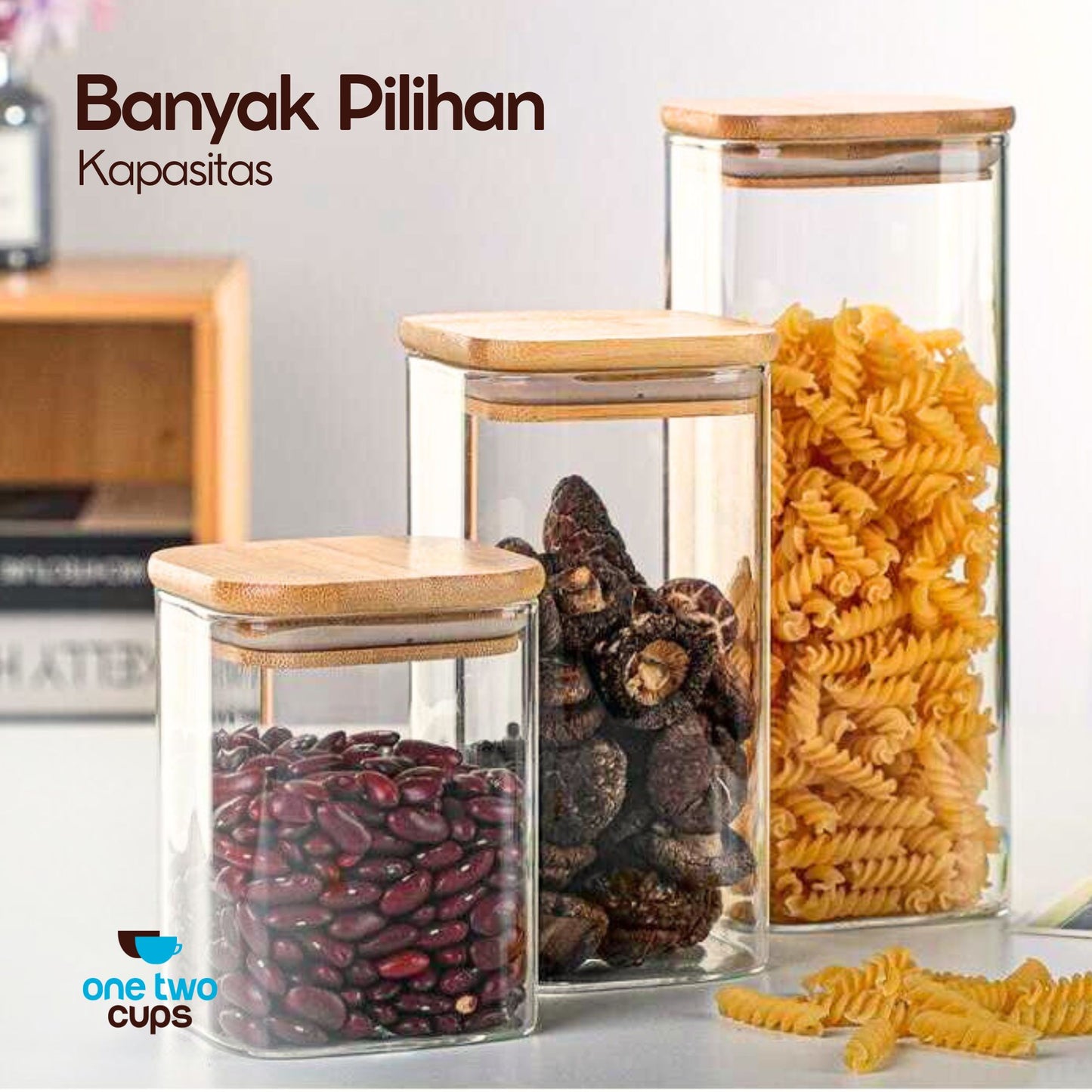 One Two Cups Toples Kaca Penyimpanan Makanan Kedap Udara Storage Jar 630ml - HC1019