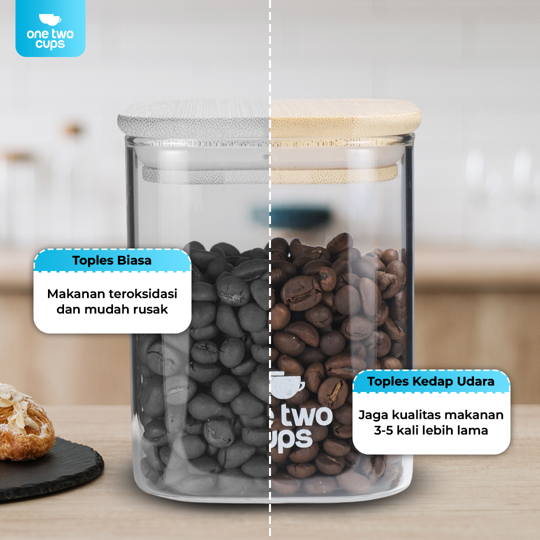 One Two Cups Toples Kaca Penyimpanan Makanan Kedap Udara Storage Jar 450ml - HC1019