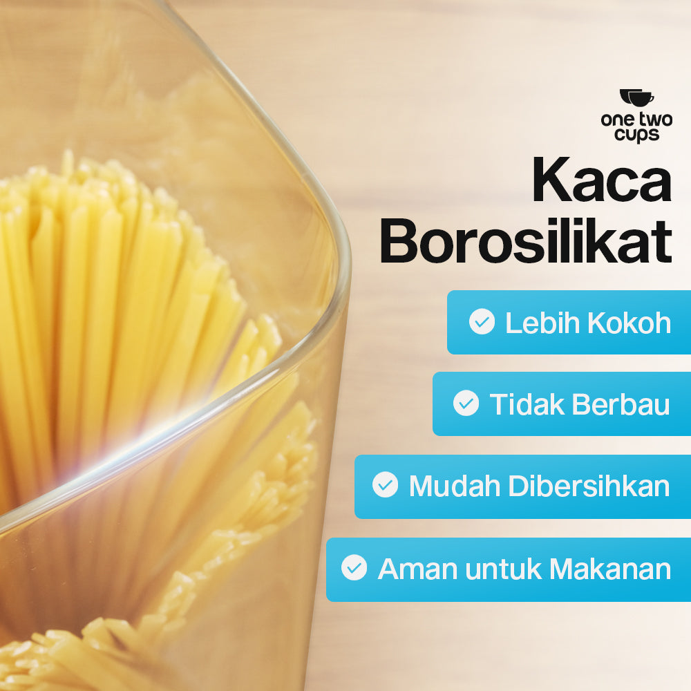 One Two Cups Toples Kaca Penyimpanan Makanan Kedap Udara Storage Jar 2.4L - HC1019