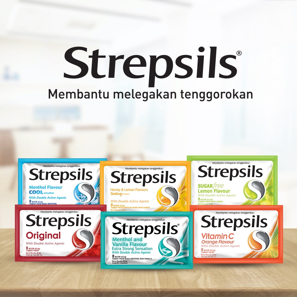 Strepsils Vitamin C isi 8 butir x 12 Sachet - Permen Pelega Tenggorokan Rasa Jeruk