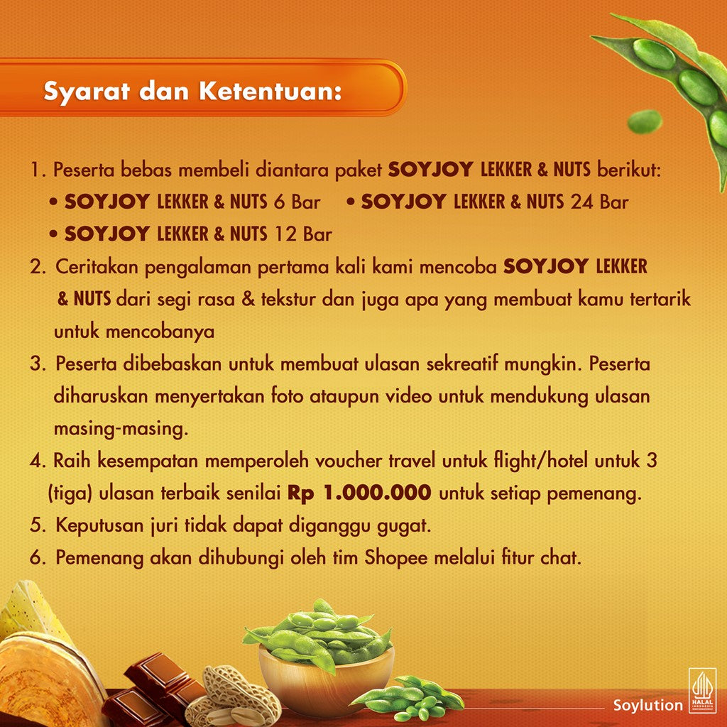 SOYJOY Snack Bar Kedelai Lekker & Nuts isi 6 Bar