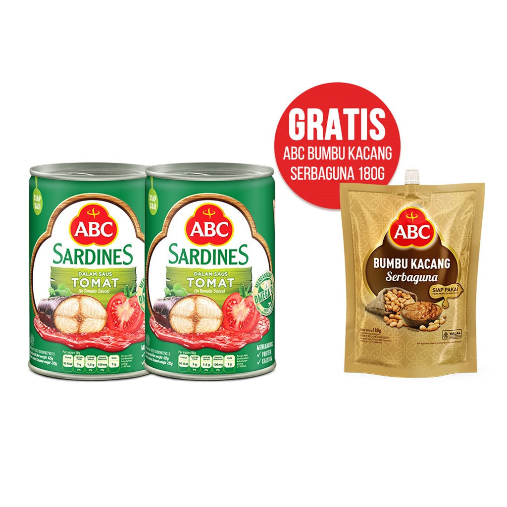 ABC Sarden Tomat 425g Buy 2 Free ABC Bumbu Kacang Serbaguna 180g