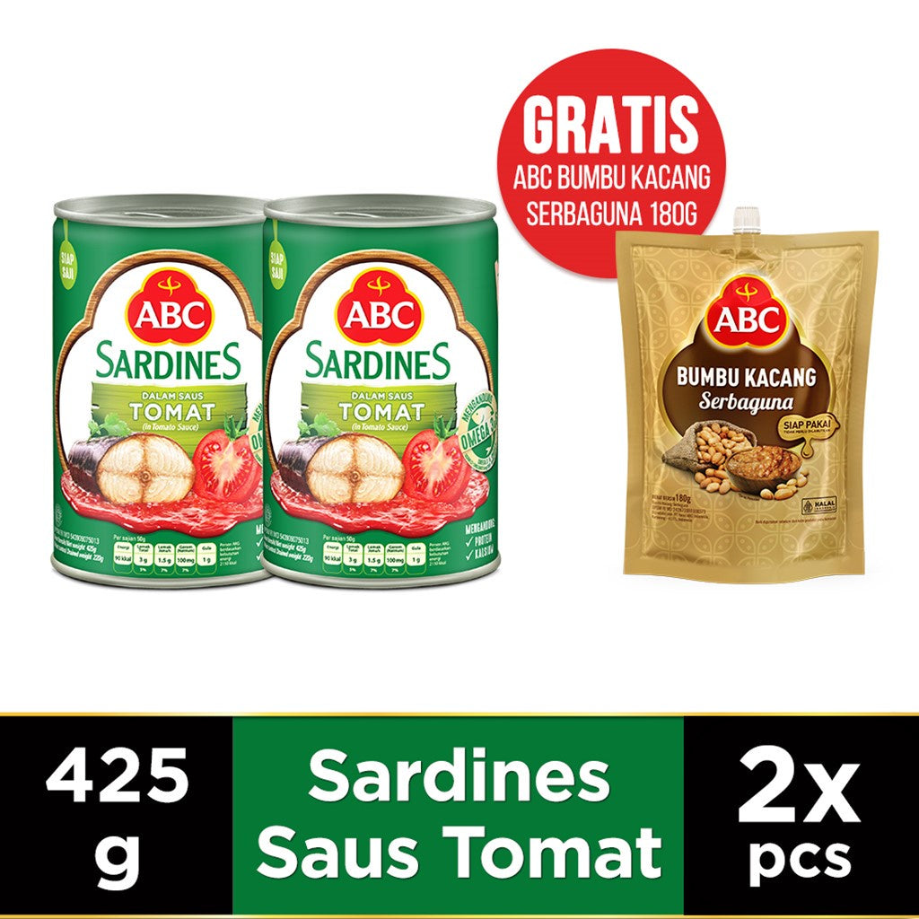 ABC Sarden Tomat 425g Buy 2 Free ABC Bumbu Kacang Serbaguna 180g