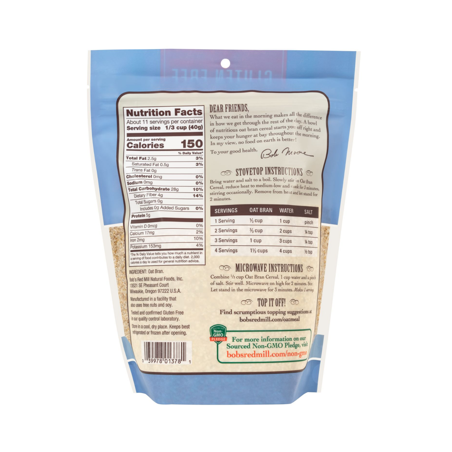 Bob's Red Mill Gluten Free Oat Bran 454gr (16oz)