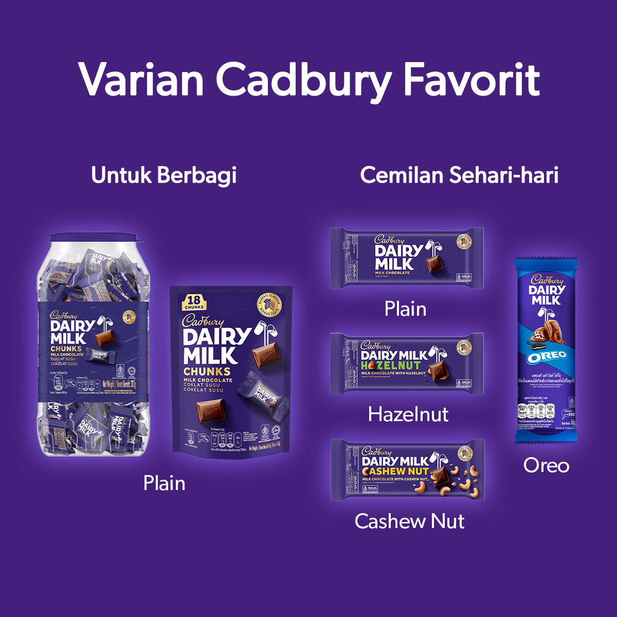 Cadbury Dairy Milk Cashew Nut 52g, Cokelat Susu dengan Kacang Mete