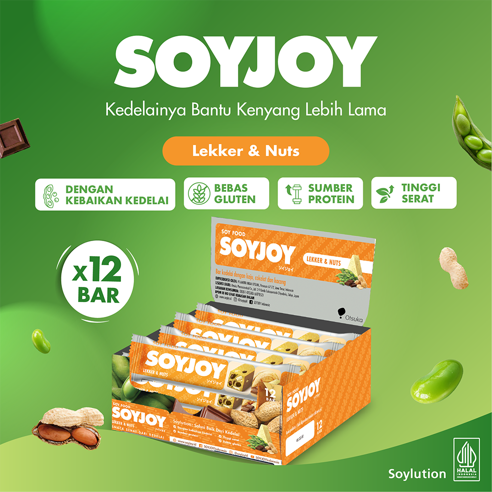 SOYJOY Snack Bar Kedelai Lekker & Nuts 28gr - 1 Box (12 Bar)