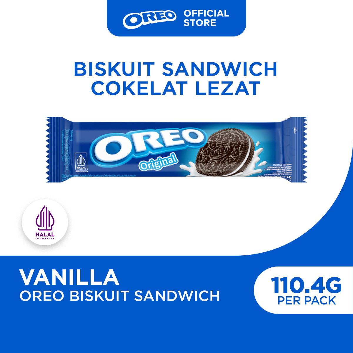 Oreo Original 110.4g, Biskuit Sandwich Cokelat dengan Krim Rasa Vanila