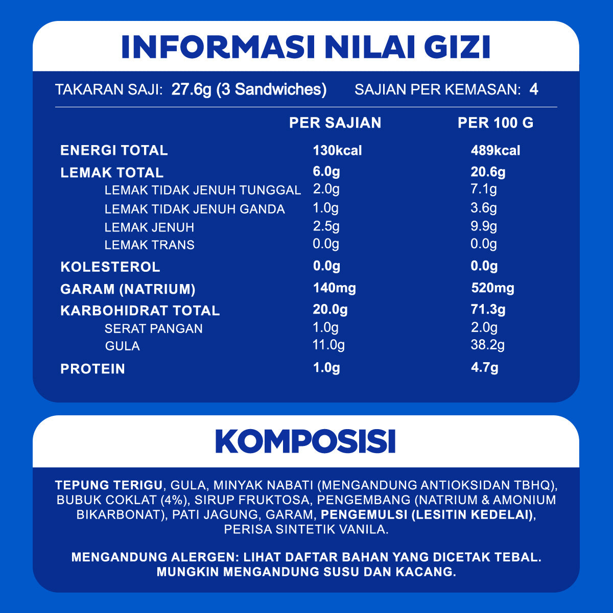 Oreo Original 110.4g, Biskuit Sandwich Cokelat dengan Krim Rasa Vanila