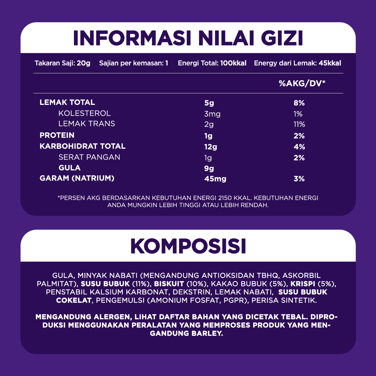 Cadbury Dairy Milk in Lickables 20g, Cokelat Paduan Susu dengan Potongan Biskuit dan Krispi