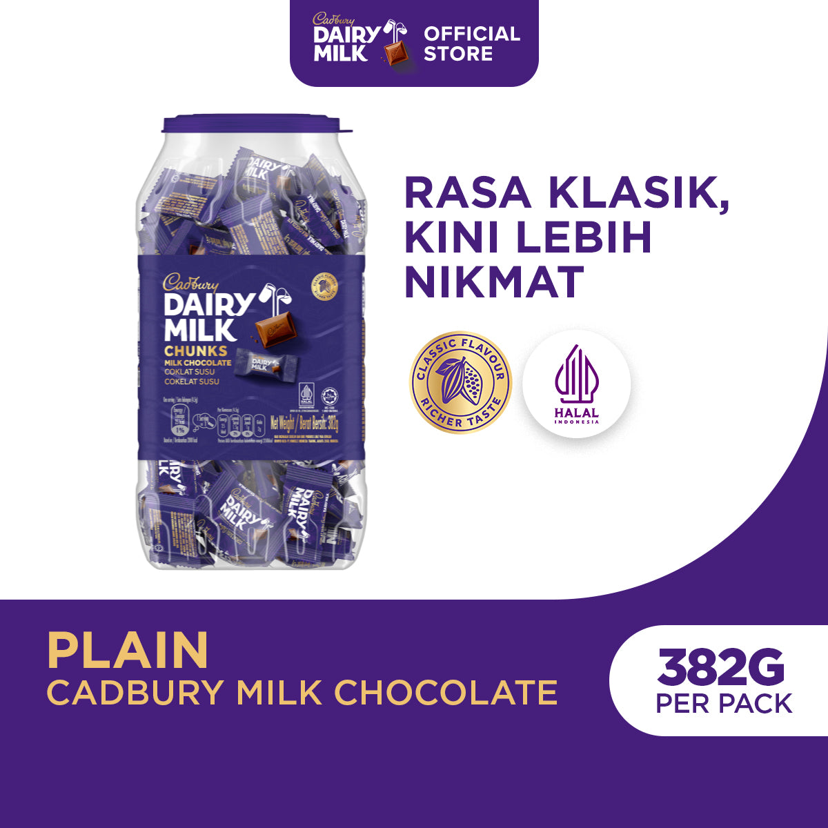 Cadbury Dairy Milk Chunks Toples 382g, Cokelat Susu | Neaps Jar