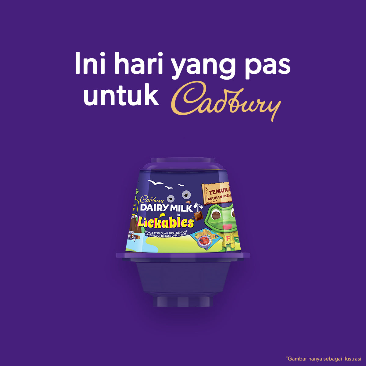 Cadbury Dairy Milk in Lickables 20g, Cokelat Paduan Susu dengan Potongan Biskuit dan Krispi