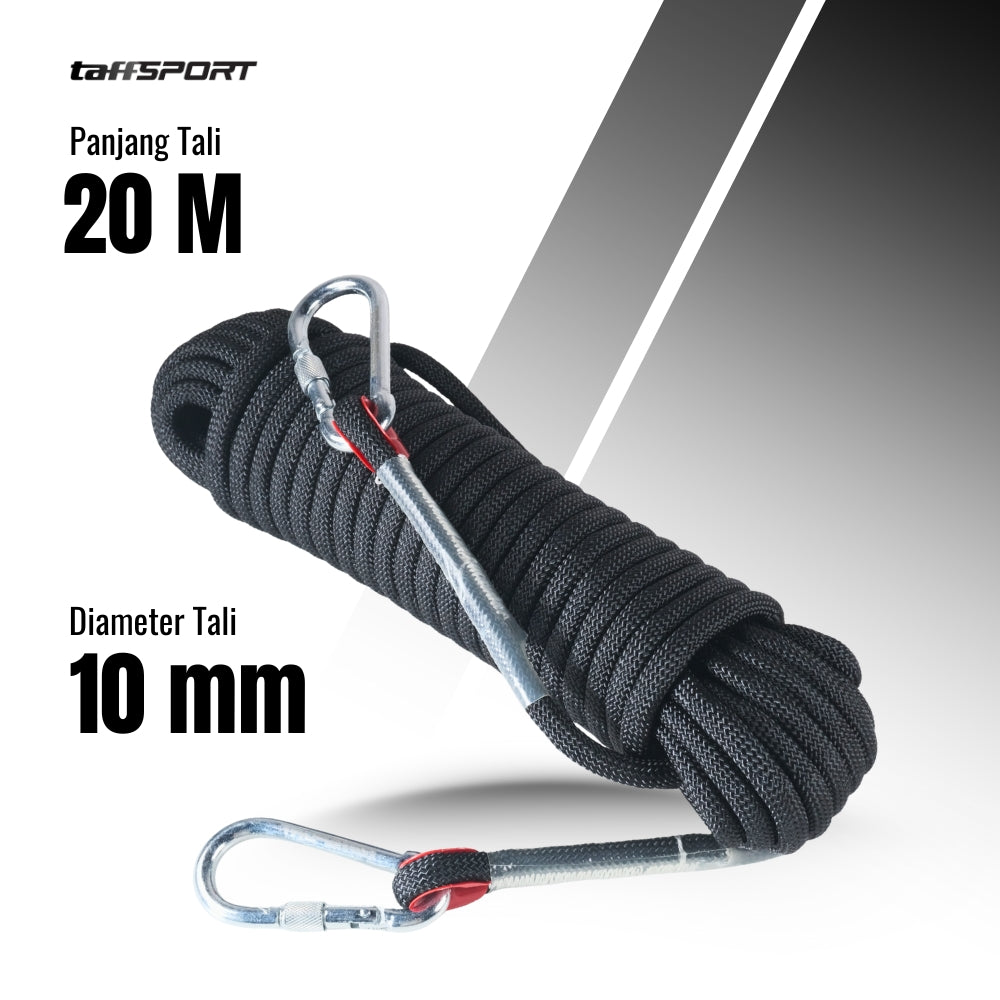 TaffSPORT Tali Paracord Panjat Tebing Climbing Rope 10mm Steel Buckle 20M - P4