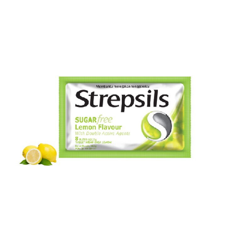 Strepsils Sugar Free Rasa Lemon isi 8 butir x 12 Sachet- Permen Pelega Tenggorokan Rasa Lemon