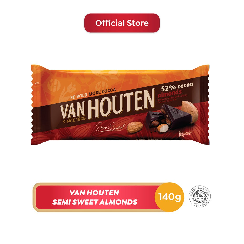 Van Houten Cokelat Dark 52% Cocoa Almond 140gr