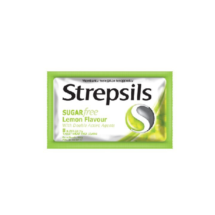 Strepsils Sugar Free Rasa Lemon isi 8 butir x 12 Sachet- Permen Pelega Tenggorokan Rasa Lemon