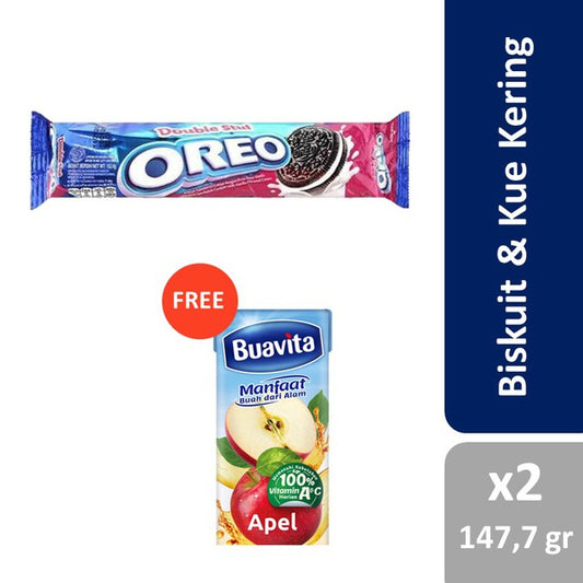 [B2G1] 2pcs Biskuit Oreo Double Stuff 119gr + GRATIS Buavita Juice Apel 1 Pc