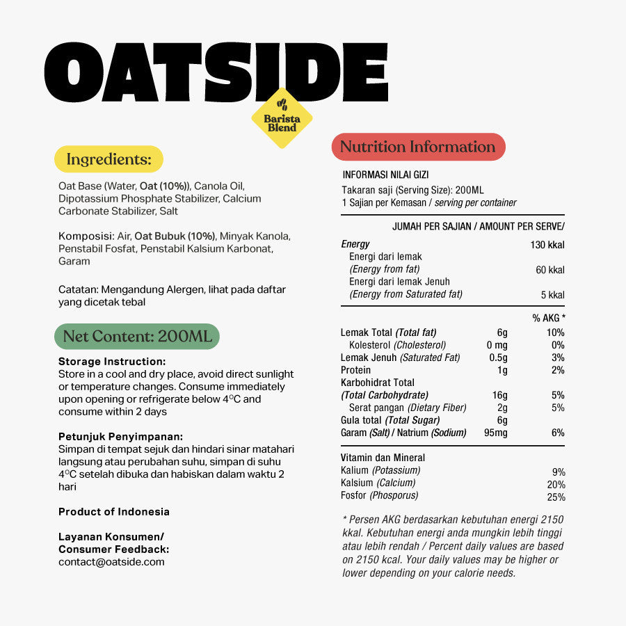 OATSIDE Oat Milk Barista Blend Caps (Kemasan Tutup Botol) 200ml x 3 pcs