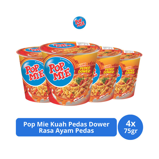 Pop Mie Kuah Pedas Dower Rasa Ayam Pedas 75gr x 4 pcs