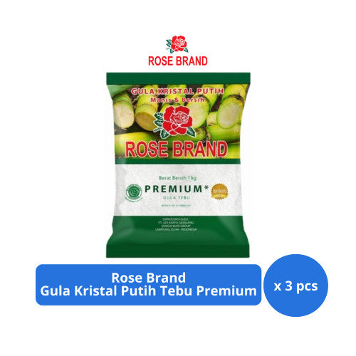 Rose Brand Gula Kristal Putih Tebu Premium 1kg x 3 pcs
