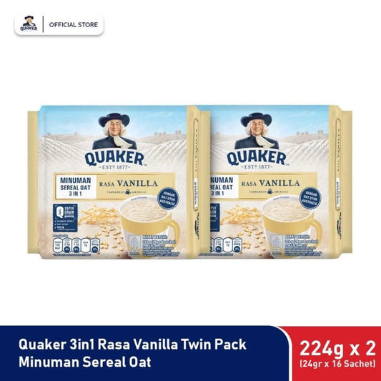 Quaker 3in1 Vanilla Minuman Sereal Oat 224gr (24gr x 8 sachet) x2