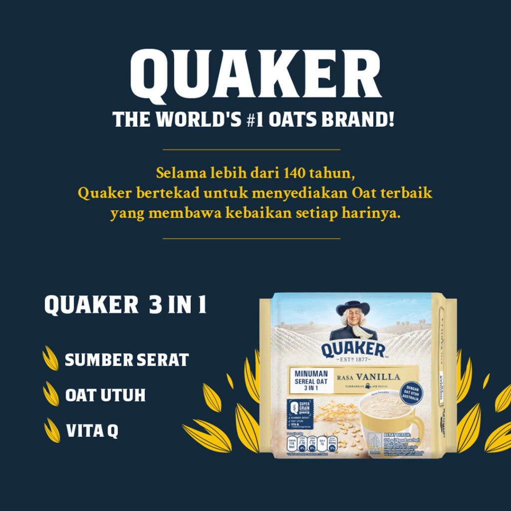 Quaker 3in1 Vanilla Minuman Sereal Oat 224gr (24gr x 8 sachet) x2