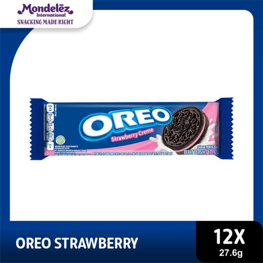 Oreo Biskuit krim Strawberry 27.6g x12 cemilan favorit keluarga