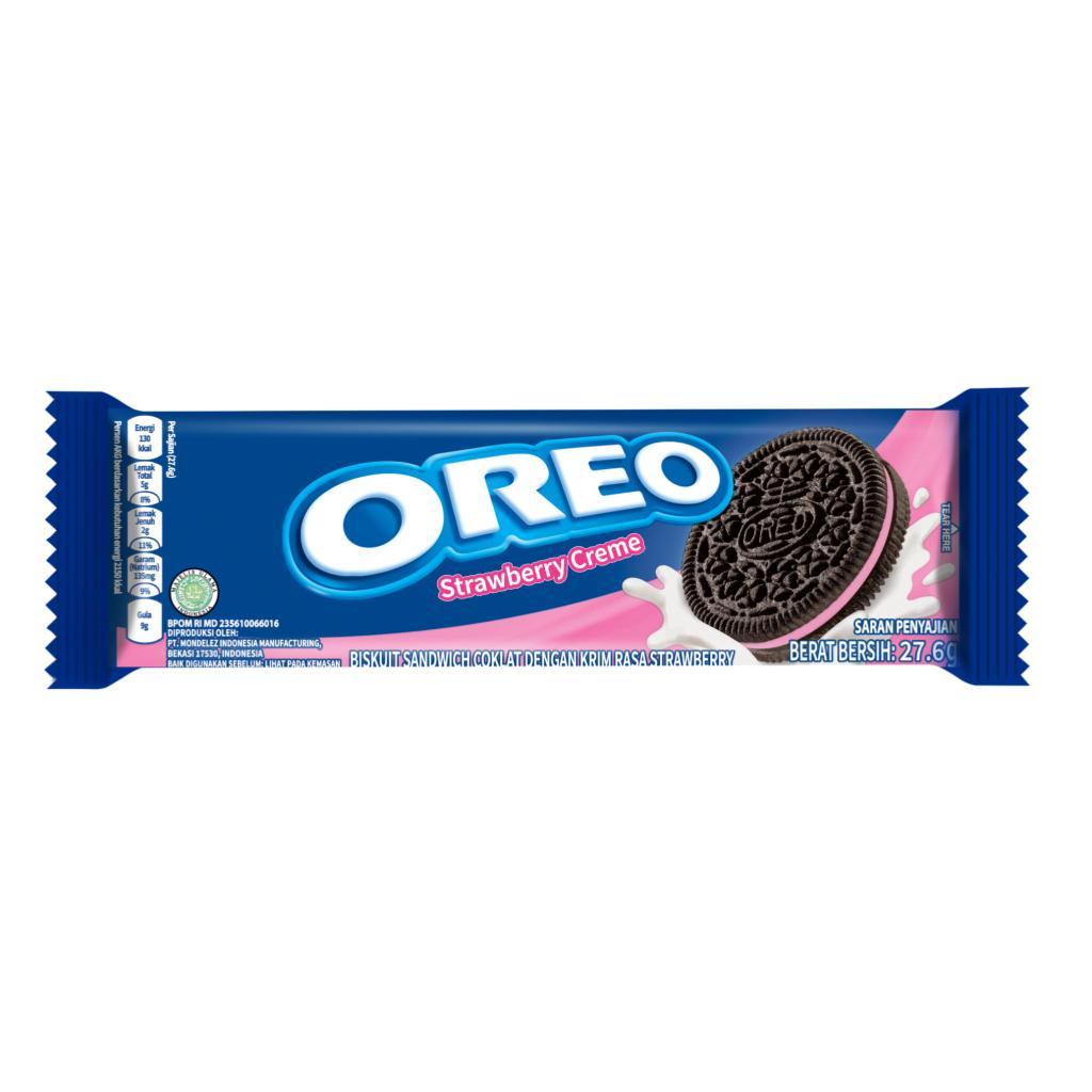 Oreo Biskuit krim Strawberry 27.6g x12 cemilan favorit keluarga