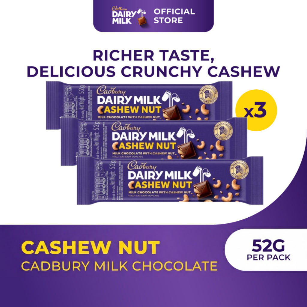 Cadbury Coklat Cashew Nut Regular 52g Untuk Camilan x 3