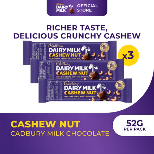 Cadbury Coklat Cashew Nut Regular 52g Untuk Camilan x 3