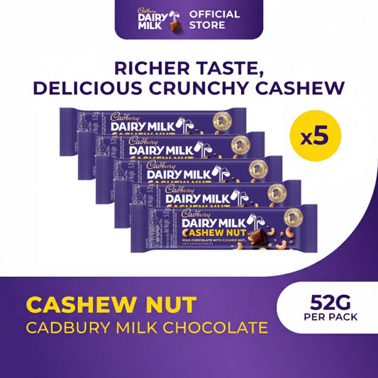 Cadbury Coklat Cashew Nut Regular 52g Untuk Camilan x 5
