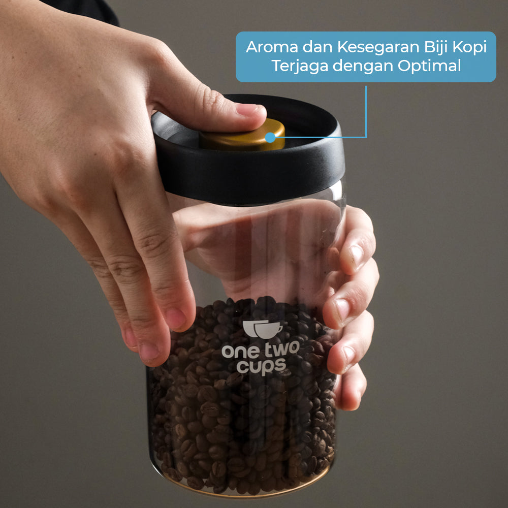 One Two Cups Toples Kaca Penyimpanan Biji Kopi Vacuum Sealed Lid 1.2L - SE41